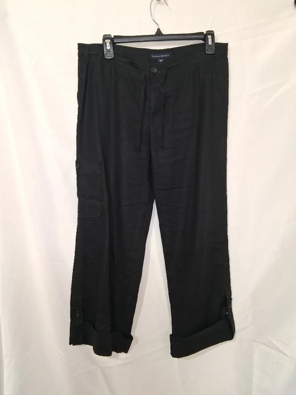 Banana Republic Linen Trousers Womens Sz 2 Vintage Y2k Wide Leg Roll Tab Pants